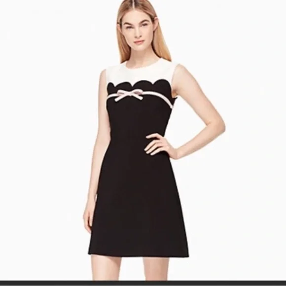 Kate Spade Classic Black and White Pink Bow Scalloped edge dress 10 - Picture 5 of 11